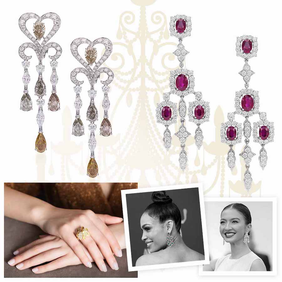 PICCHIOTTI Chandelier earrings with Fancy colored diamonds, PICCHIOTTI ruby and diamond Chandelier earrings, Raline Shah at Cannes Film Festival, Rosario Dawson at 2022 SAG Awards, PICCHIOTTI Fancy Yellow Diamond Chandelier Ring