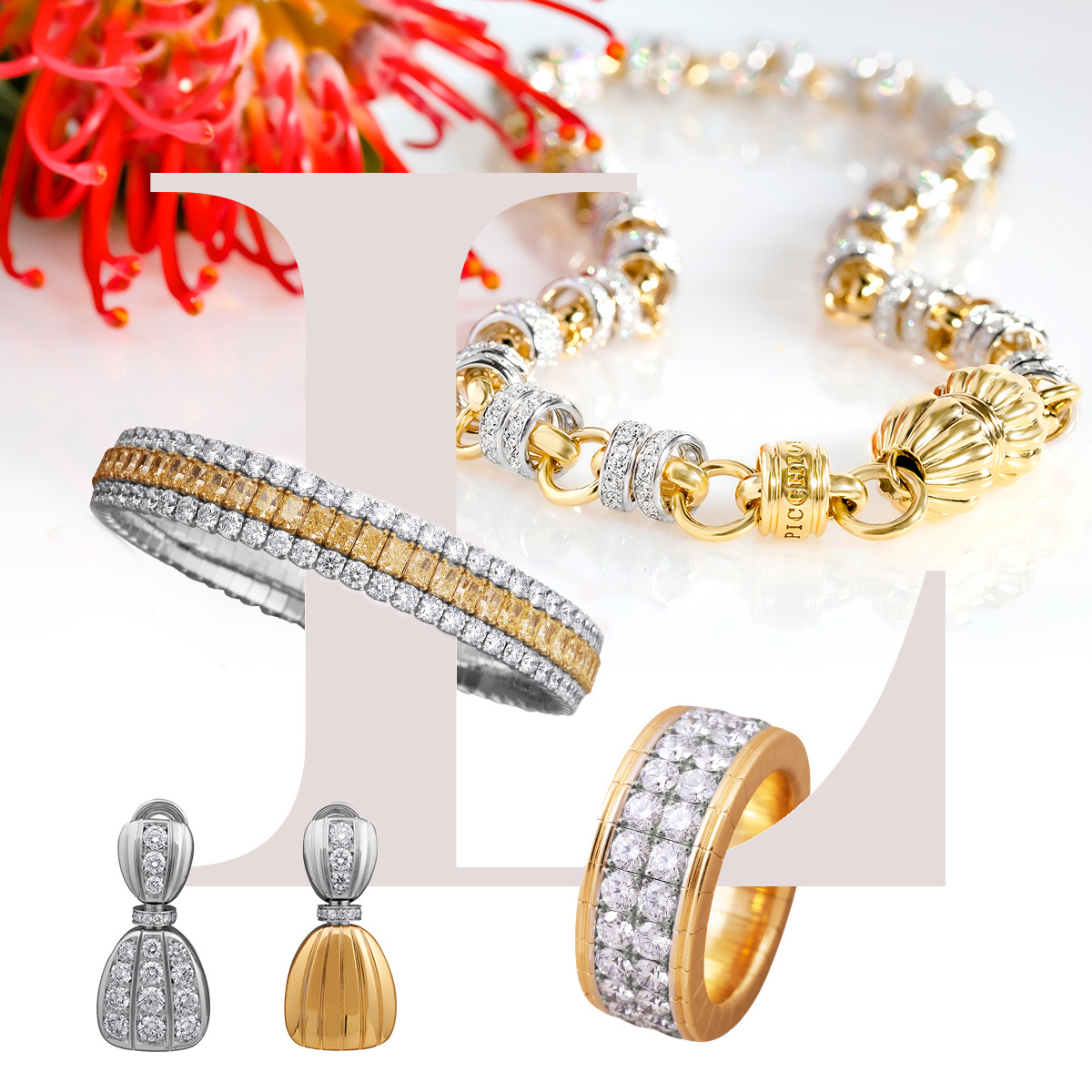 PICCHIOTTI Easy Wear Gold and Diamond Necklace, PICCHIOTTI Xpandable™ Gold Accent diamond band, PICCHIOTTI Reversible Earrings, PICCHIOTTI Xpandable Fancy Yellow Diamond bracelet 