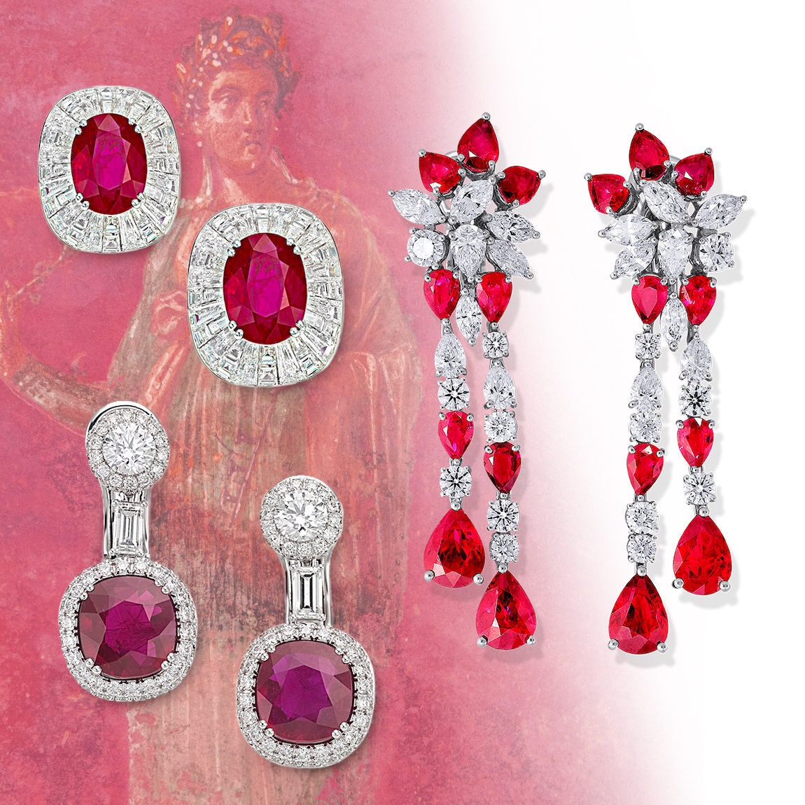 PICCHIOTTI Floral Chandelier earrings, PICCHIOTTI Ruby & Diamond Masterpieces earrings, Masterpieces Oval Ruby earrings