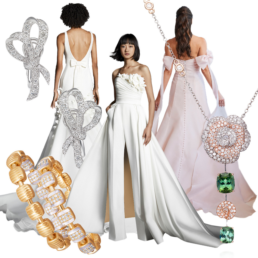 PICCHIOTTI Fiocco bow earrings, Viktor & Rolf (Spotlight Launchmetrics), Viktor & Rolf (Spotlight Launchmetrics), Anne Barge (Spotlight Launchmetrics), PICCHIOTTI Rose Garden necklace, PICCHIOTTI Reversible Xpandable Gold-Mother of Pearl and Diamond bracelet