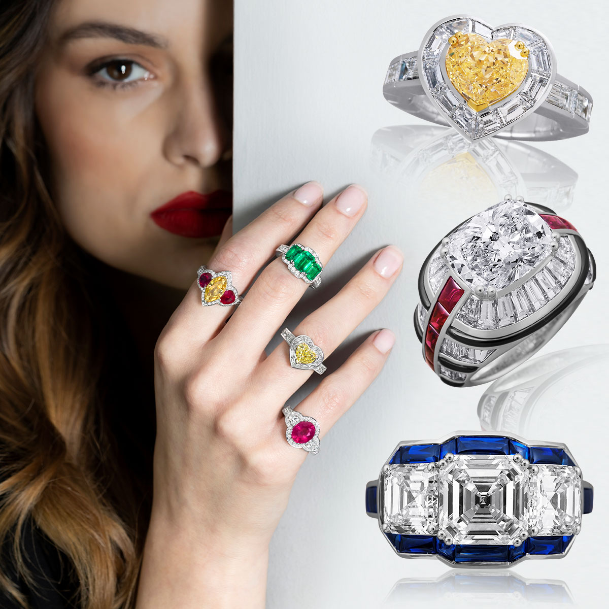 PICCHIOTTI Xpandable Fancy Yellow Heart Diamond cocktail ring, PICCHIOTTI Masterpieces Diamond stripes ring, PICCHIOTTI Xpandable Diamond and Sapphire Frames ring, PICCHIOTTI Xpandable Ruby and Diamond cocktail ring, PICCHIOTTI Xpandable Fancy Yellow Heart Diamond cocktail ring, PICCHIOTTI Three Stone Emerald Xpandable cocktail ring, PICCHIOTTI Xpandable Three Stone Ruby and Fancy Yellow Diamond cocktail ring