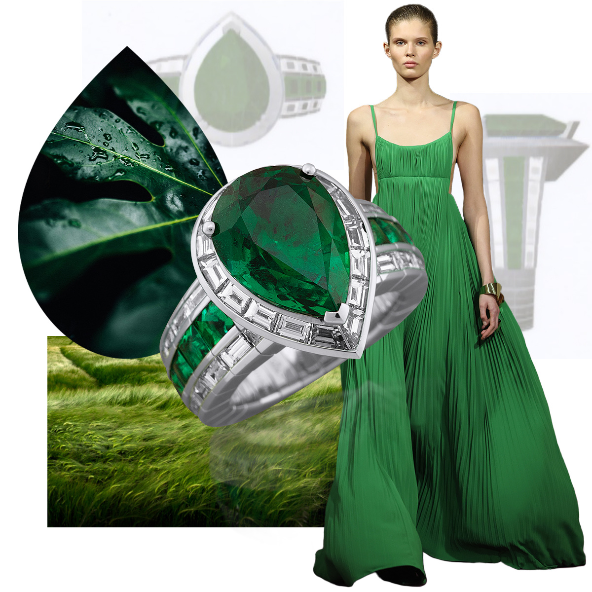 PICCHIOTTI Pear Emerald Xpandable Cocktail Ring, Valentino Spring/Summer 2024 (Getty)
