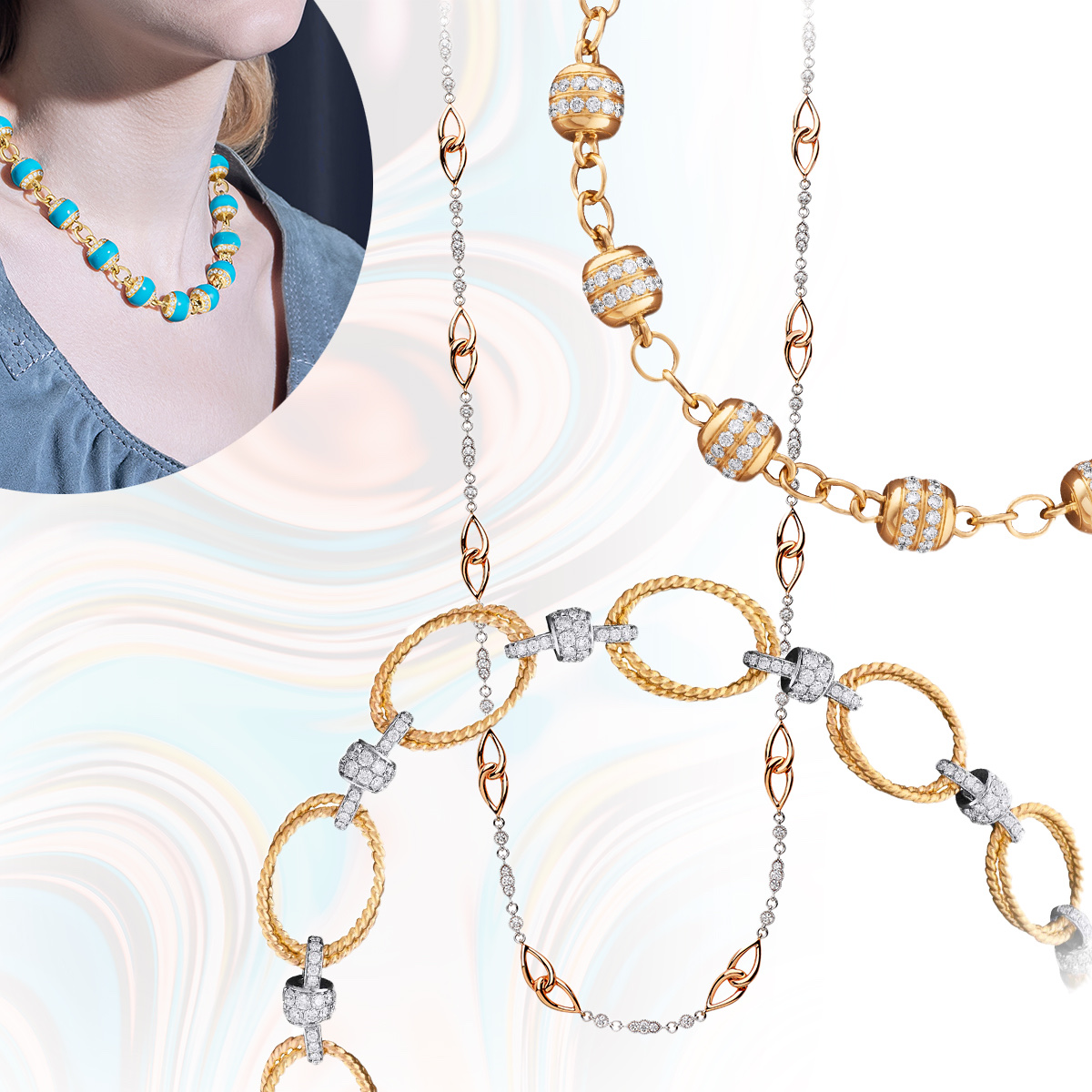 PICCHIOTTI Essentially Color necklace, PICCHIOTTI Easy Wear station chain necklace, PICCHIOTTI Bead chain necklace, PICCHIOTTI classic Italian open link necklace